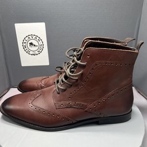 Asos Boots Burgundy Leather Lace Up Wingtip Almond Toe Men Size  10 Preowned